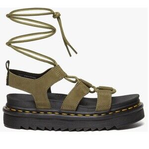 Dr Martens Sandals Women 7 Green Nartilla Leather Lace Up Platform Gladiator NEW